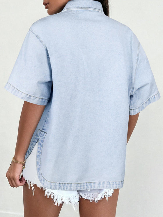 Oversized Short-Sleeve Denim Shirt/Jacket
