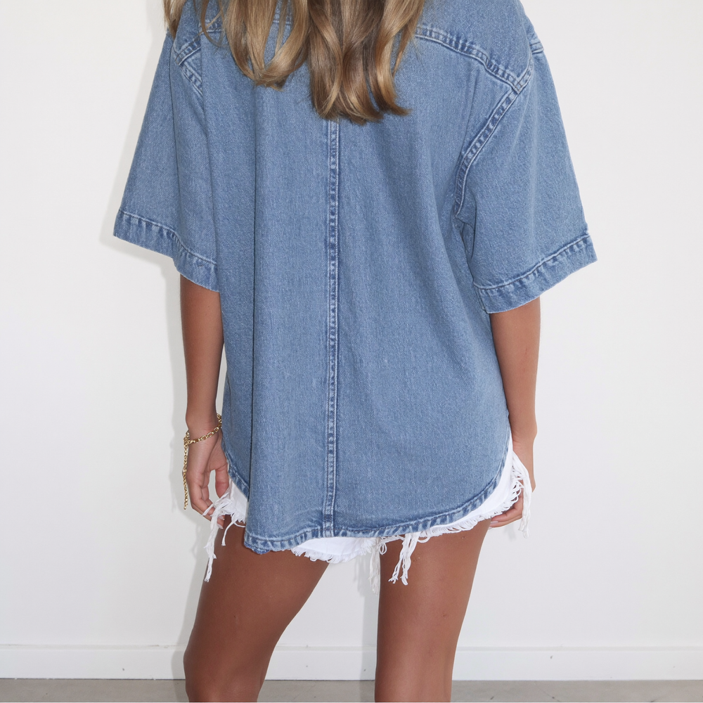 Oversized Short-Sleeve Denim Shirt/Jacket